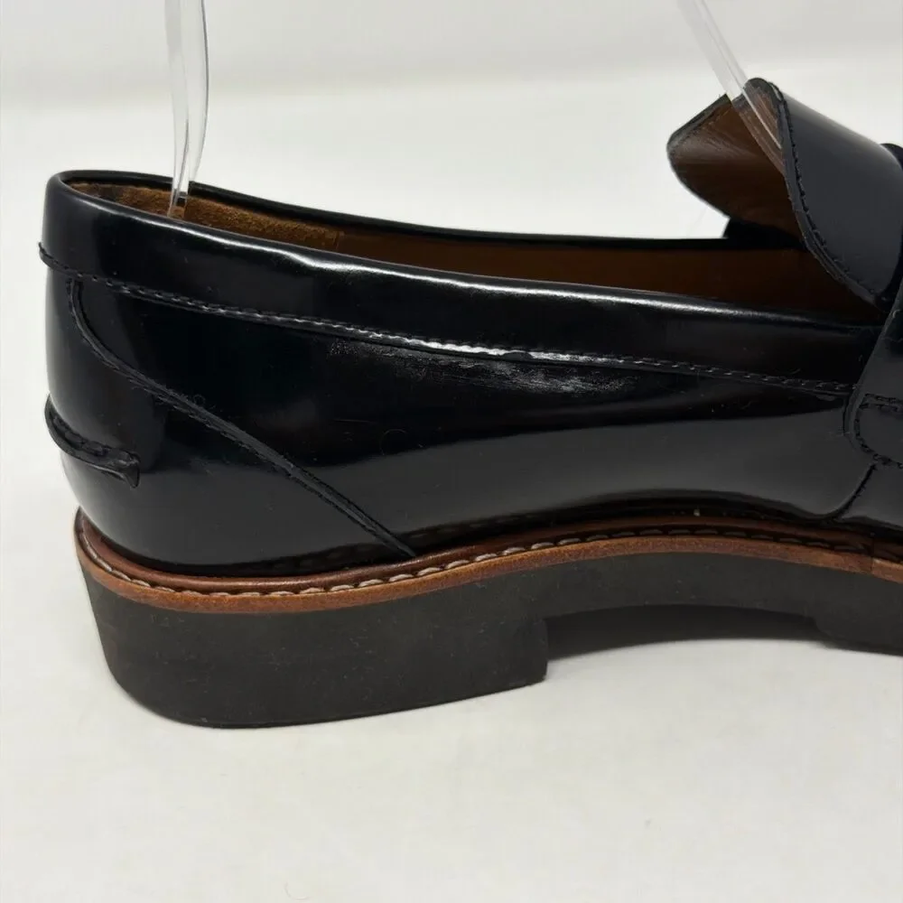 Coach Penny Loafers Womens 10 Black Leather Lug Sole AUTH Made In Spain